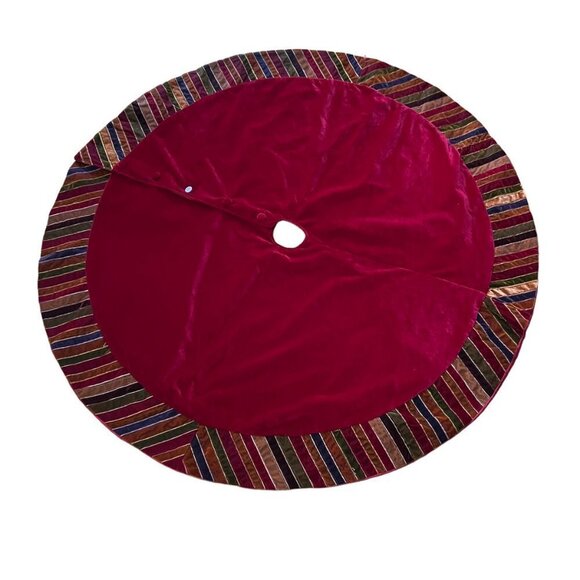 Christmas Tree Skirt Red Burgundy Red Velveteen‎ Colorful Exterior Holiday Decor - Picture 3 of 7